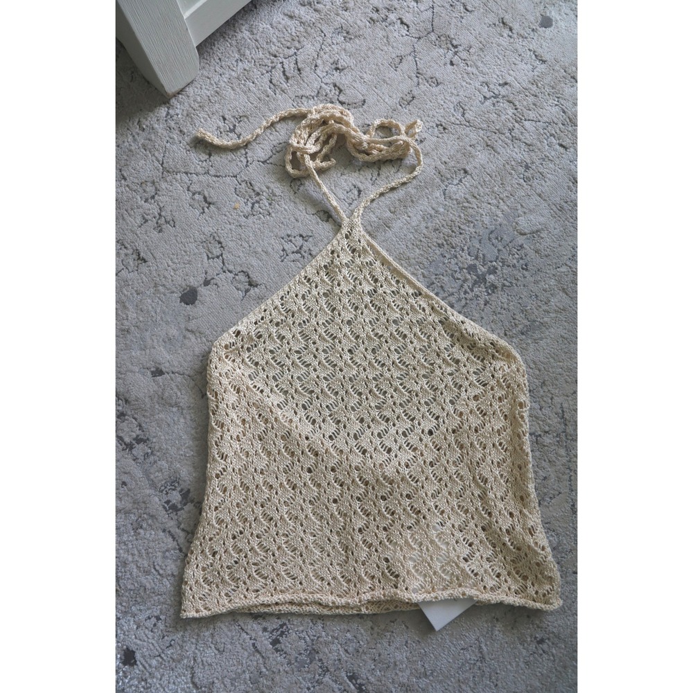 Savannah Morrow The Label Kirra Top Cream Halter Pointelle Knit Large NEW